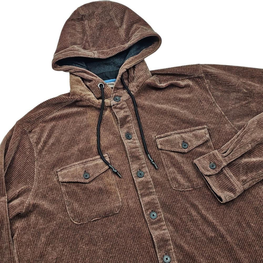 32 Bar Blues Hooded Shirt Jacket Mens XXL Brown Corduroy Button Up Workwear Gorp